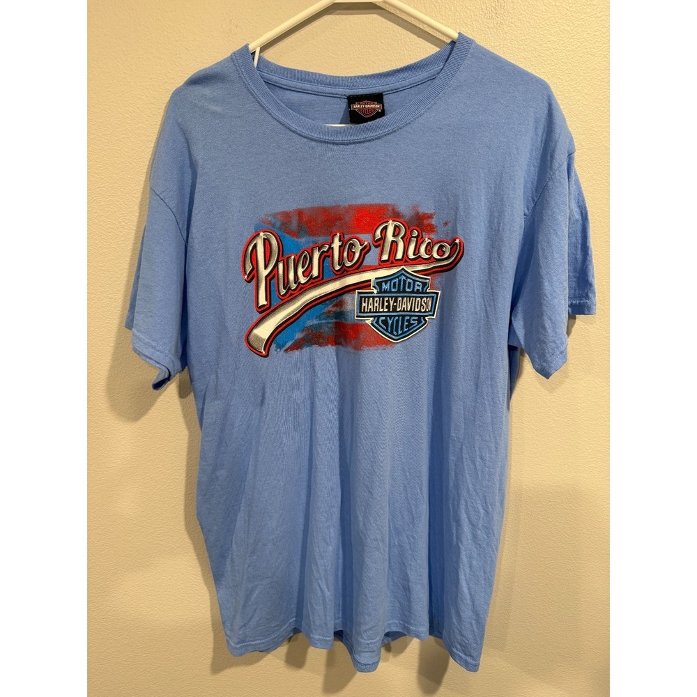 Harley-Davidson T-Shirt‎ Men's Large Blue Puerto Rico Graphic Print Short Sleeve